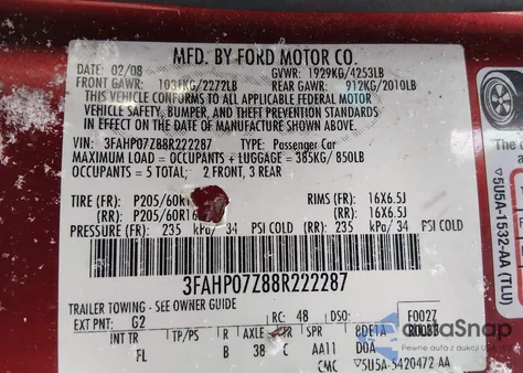 2008 Ford Fusion Se from USA, damaged, VIN 3FAHP07Z88R222287